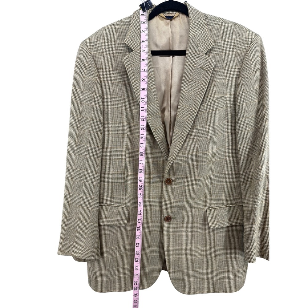 Vintage Brooks Brothers Men 40RG Glen Plaid Sport Coat Wool Silk Linen Italy Tan - Picture 3 of 12